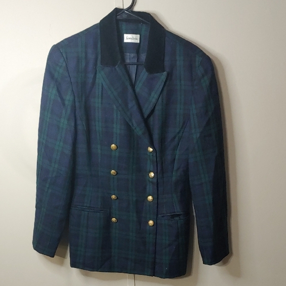 Vintage Neiman Marcus Wool Blazer Women's Size Green Plaid